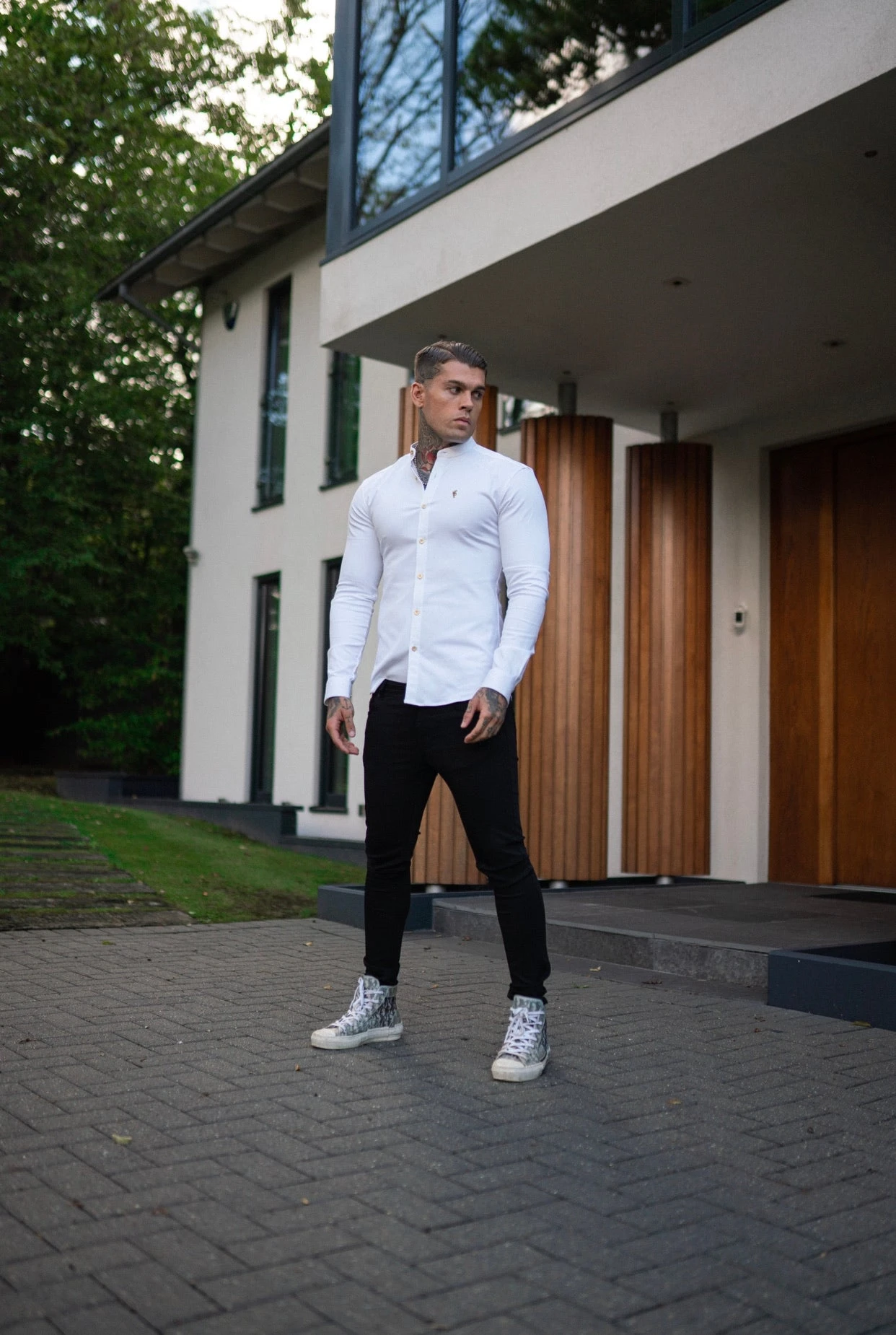 Father Sons Super Slim Stretch White Denim Long Sleeve Grandad Collar With Metal Buttons And Decal Emblem - FS719 - Image 17