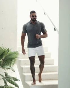 Father Sons Classic Dark Grey Polo Shirt With Silver Metal Emblem Decal & Buttons - FSH460