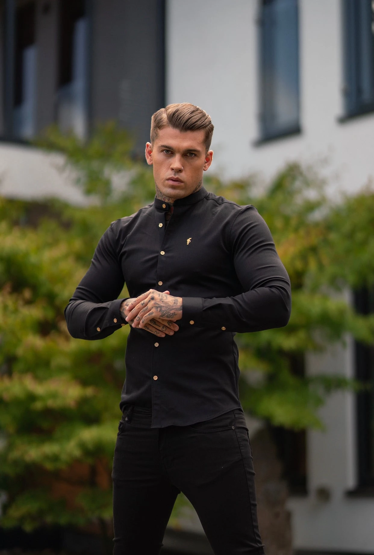 Father Sons Super Slim Stretch Black Denim Long Sleeve Grandad Collar With Metal Buttons And Decal Emblem - FS707 - Image 10