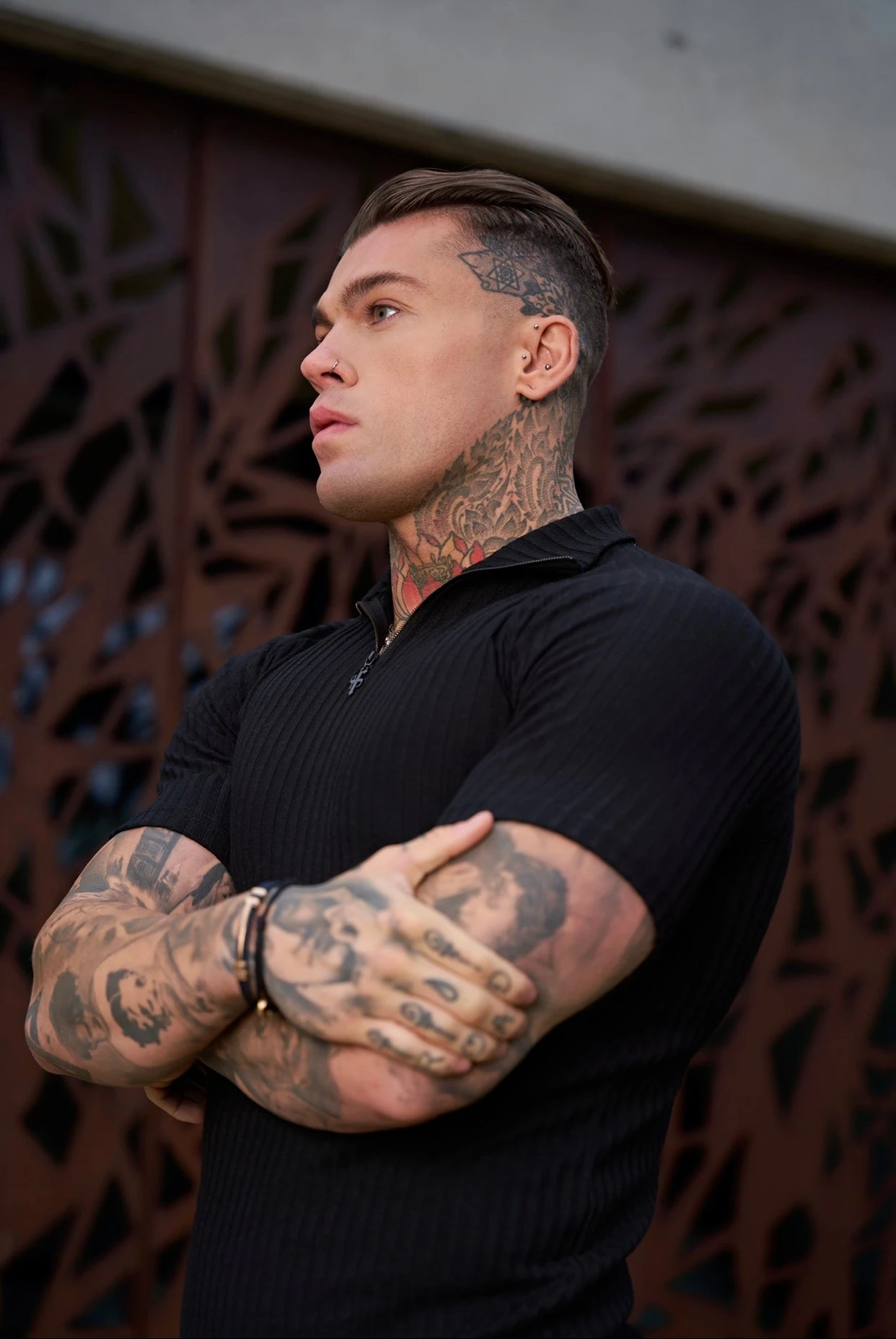 Father Sons Classic Black Ribbed Zip Funnel Neck Raglan Short Sleeve Crew - FSH729 - Image 16