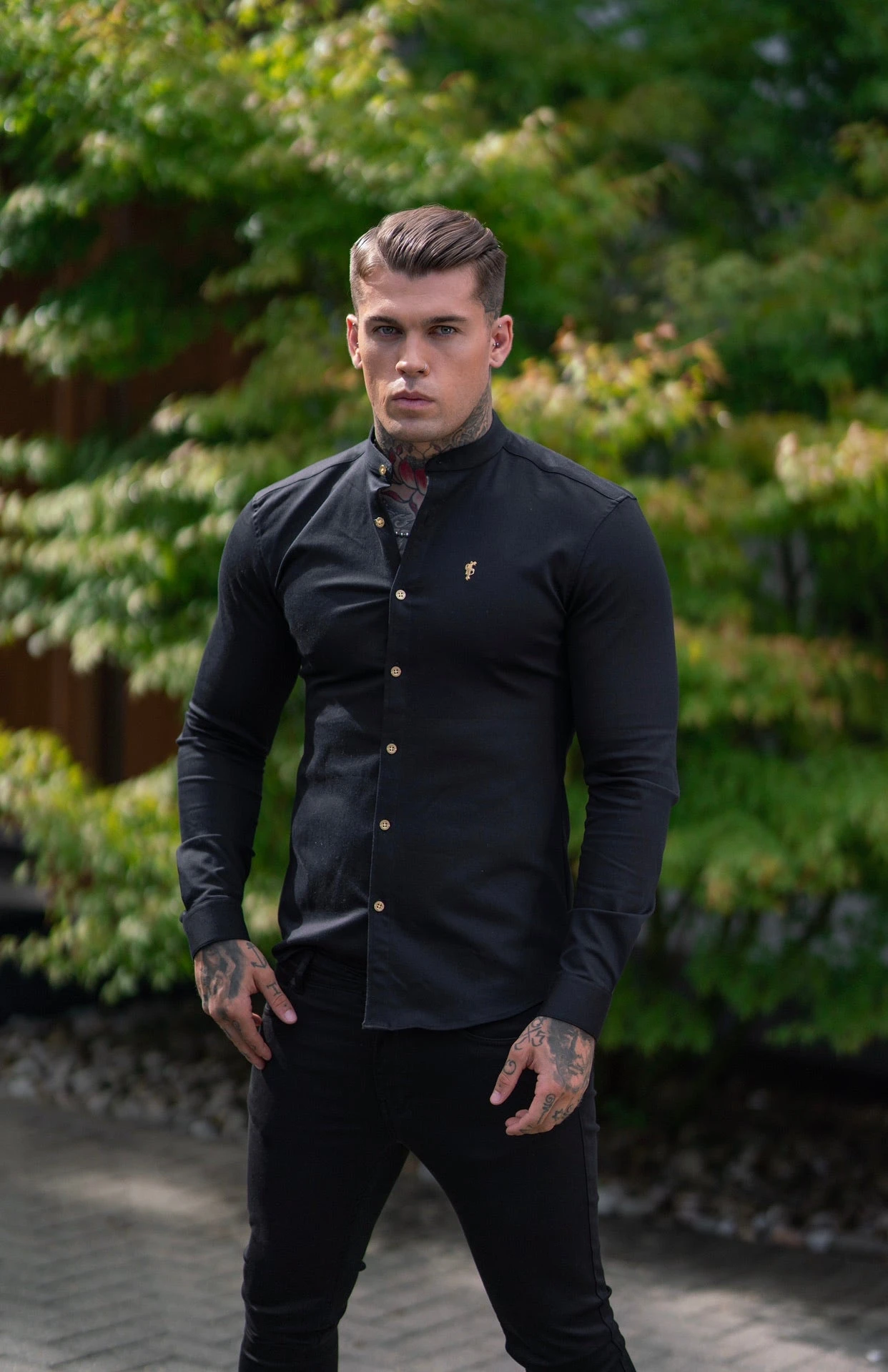 Father Sons Super Slim Stretch Black Denim Long Sleeve Grandad Collar With Metal Buttons And Decal Emblem - FS707 - Image 17