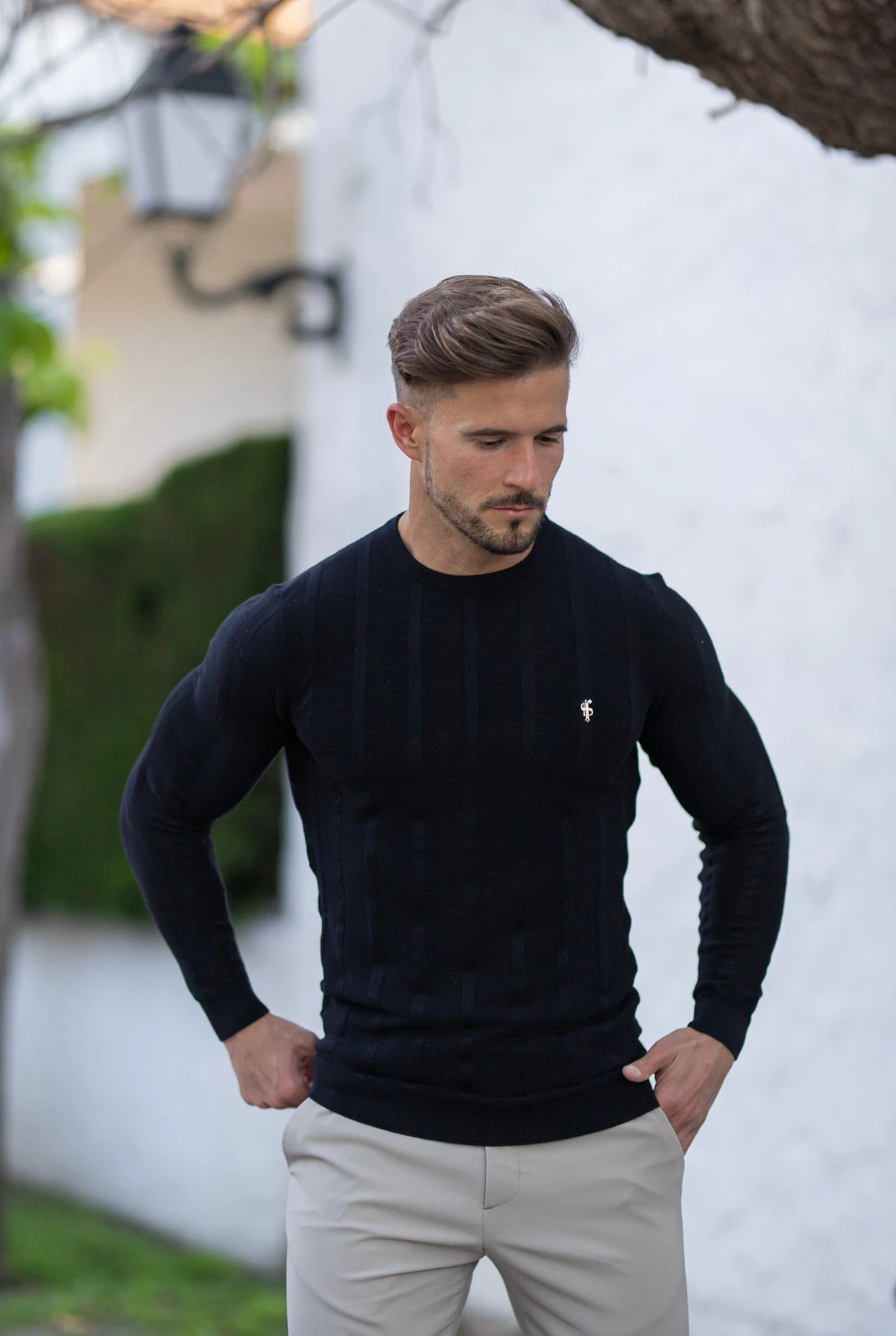 Father Sons Classic Long Sleeve Black Knitted Wide Rib Crew With Gold Emblem - FSH607 - Image 6