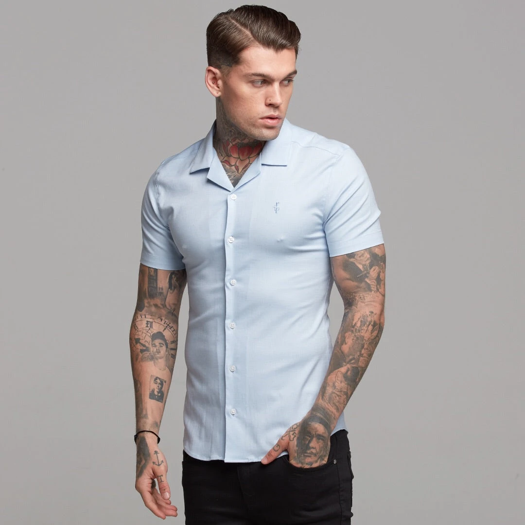 Father Sons Super Slim Stretch Revere Light Blue Oxford Short Sleeve - FS439 - Image 6