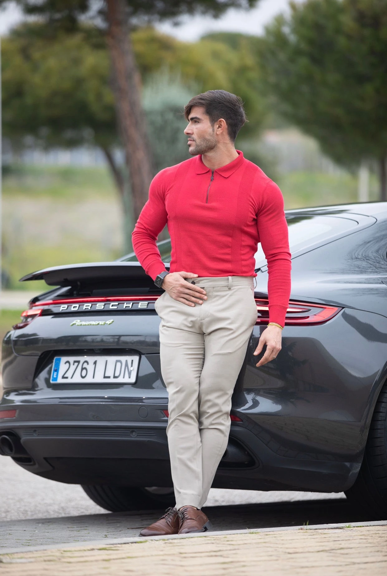 Father Sons Classic Poppy Red And Black Zip Knitted Long Sleeve Polo Shirt - FSH567 - Image 11