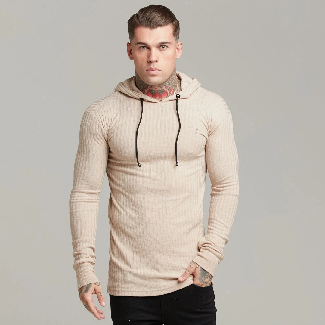 Father Sons Classic Beige Ribbed Knit Hoodie Jumper - FSH412 - Image 2
