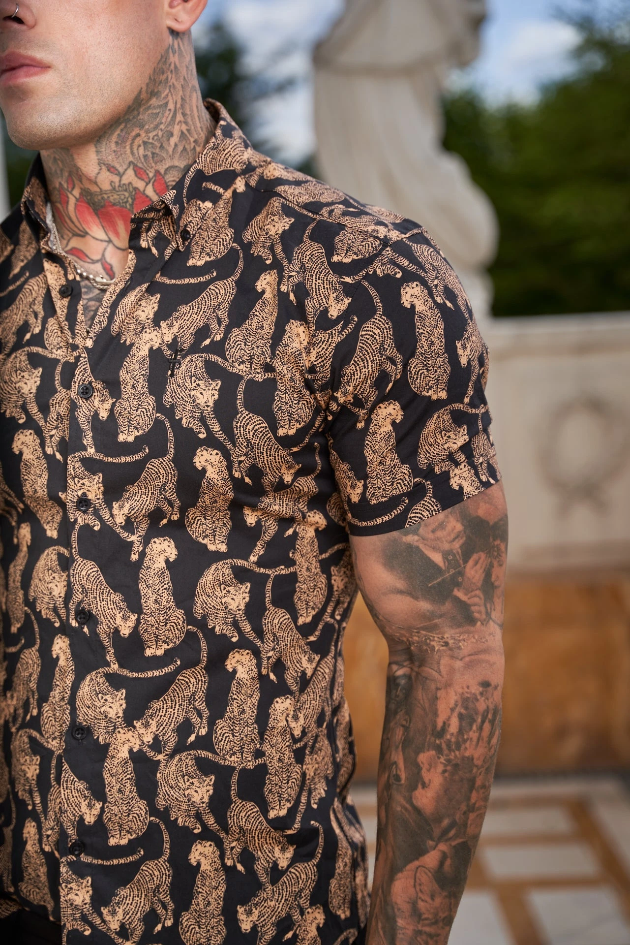 Father Sons Super Slim Stretch Black / Tan Cheetah Print Short Sleeve With Button Down Collar - FS789 - Image 6