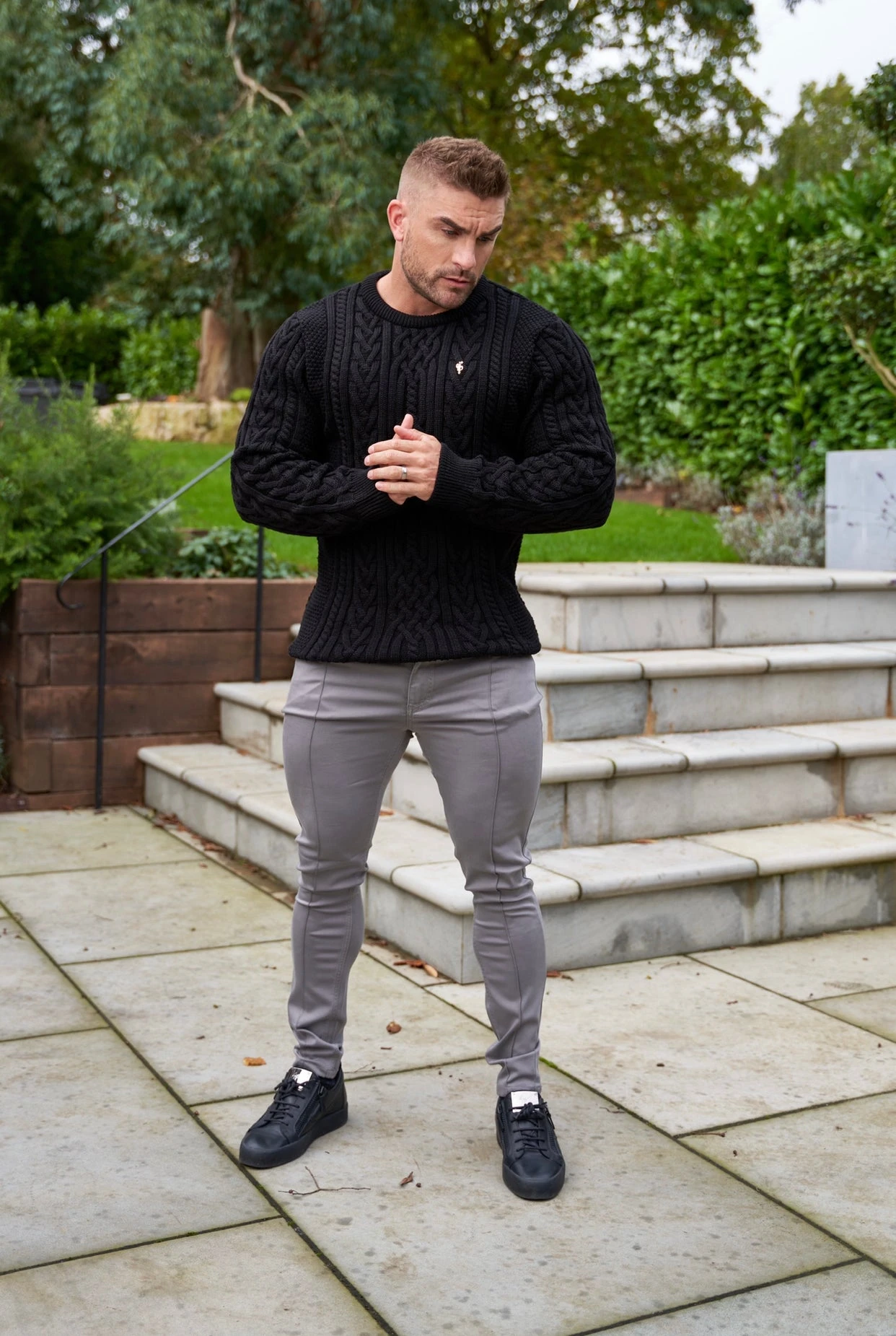 Father Sons Slim Stretch Slate Grey Sateen Pintuck Trousers - FSH716 - Image 2