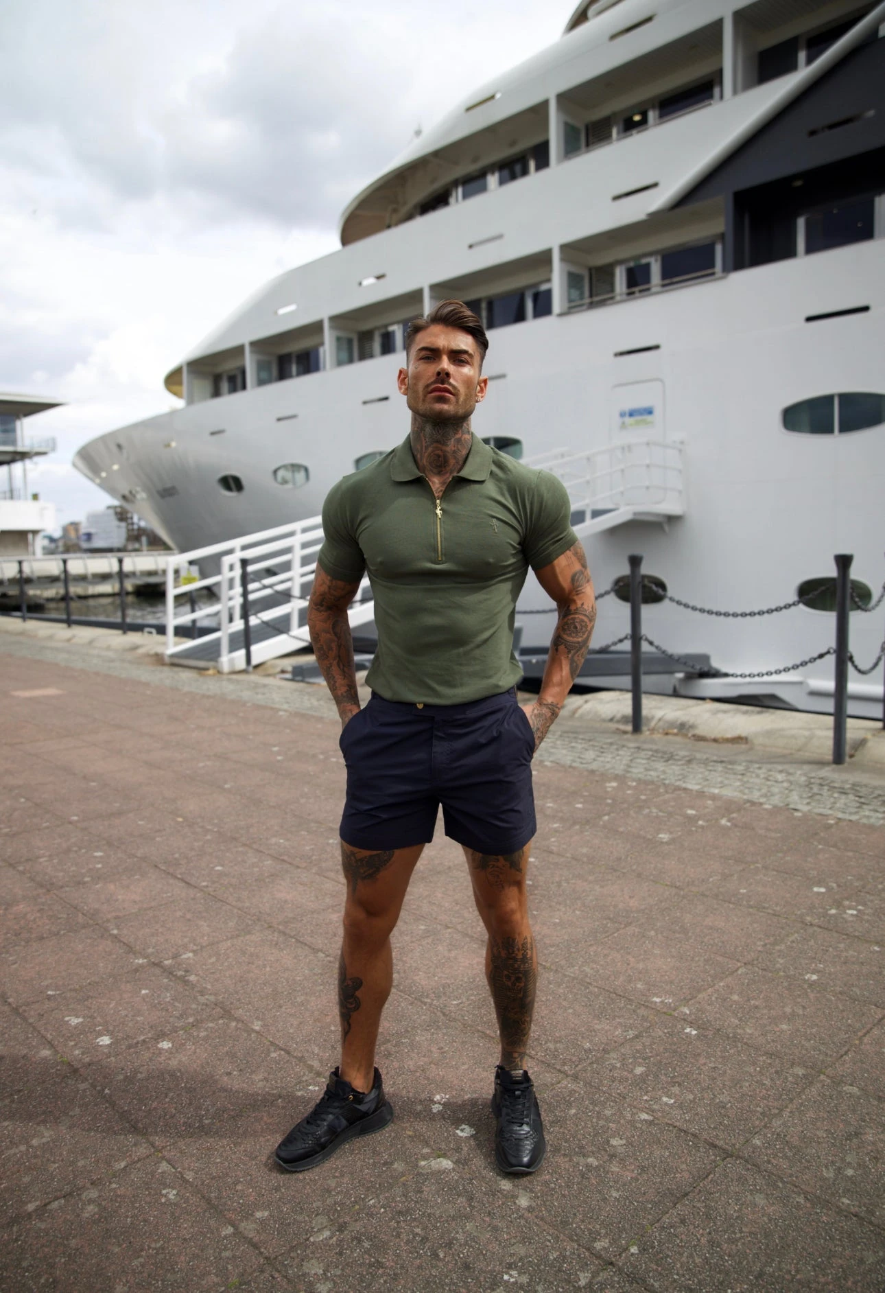 Father Sons Classic Khaki And Gold Zipped Polo Shirt - FSH810 - Image 12