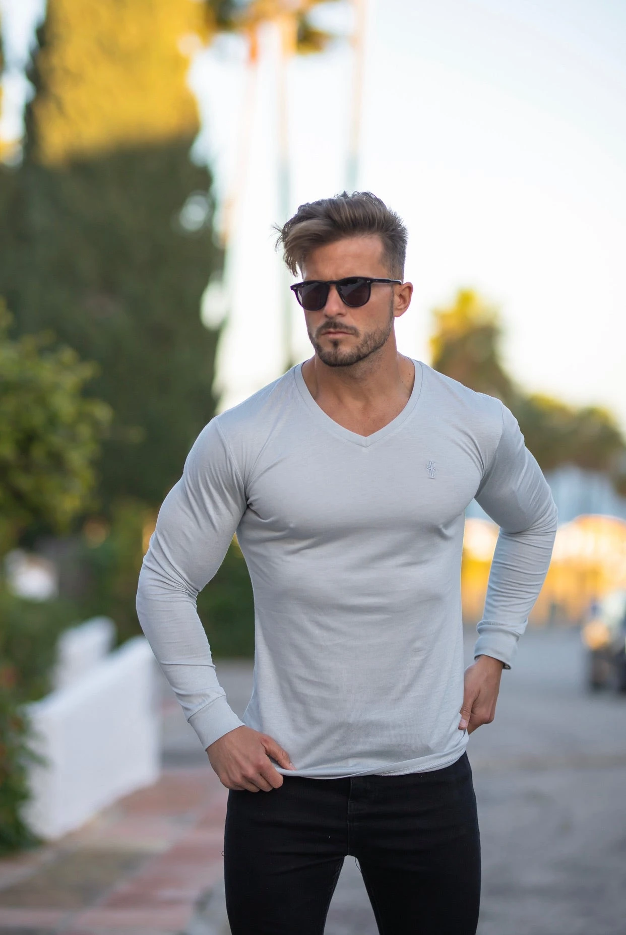 Father Sons Light Grey Bamboo V Neck Crew Long Sleeve - FSH588 - Image 6