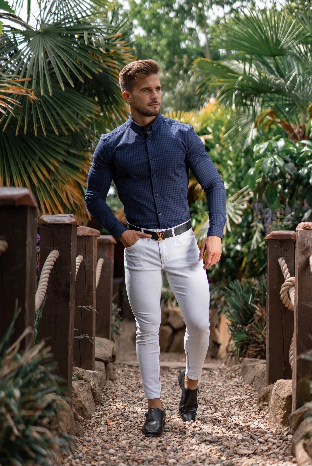 Father Sons Super Slim Ultra Stretch Blue & Black Check - FS474 - Image 4