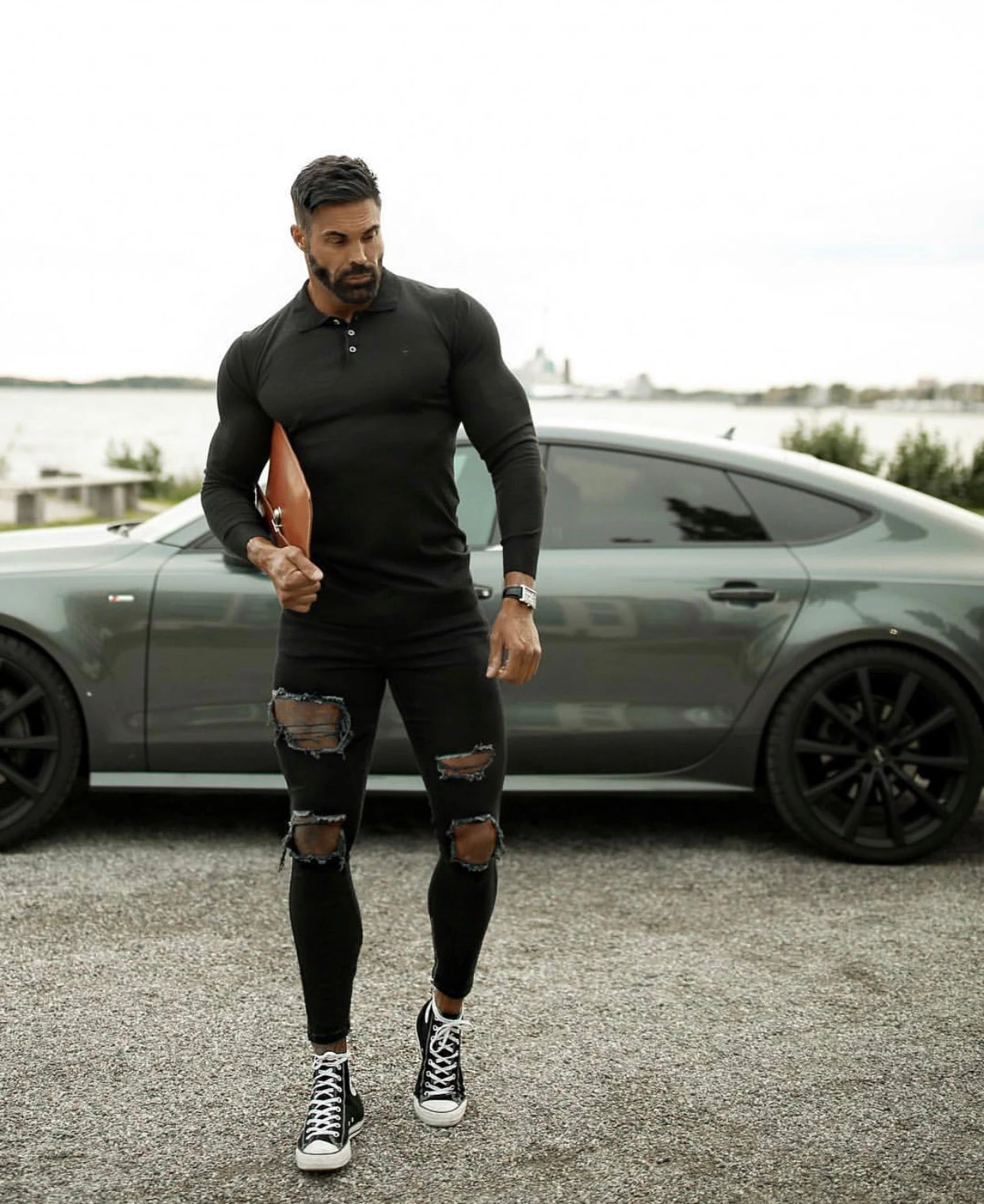 Father Sons Zipped Ankle Distressed Ripped Slim Stretch Black Jeans - FSH234 - Image 11