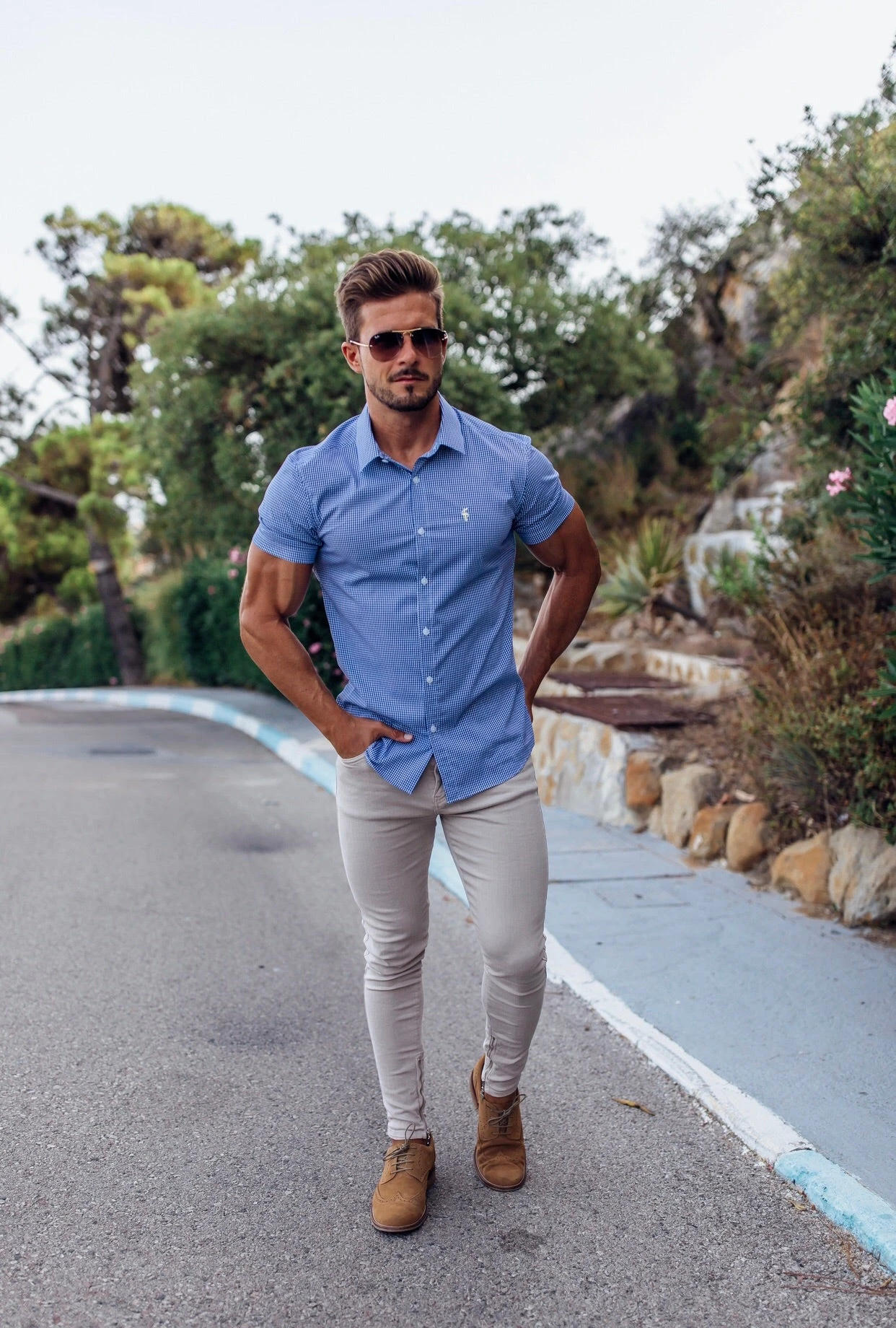 Father Sons Super Slim Stretch Gingham Short Sleeve (Yellow Emblem) - FS576 - Image 3