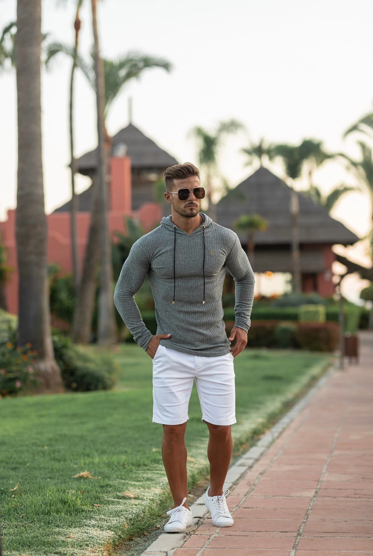 Father Sons Classic Pale Sage Green / Gold Ribbed Knit Hoodie Jumper - FSH510 - Image 5