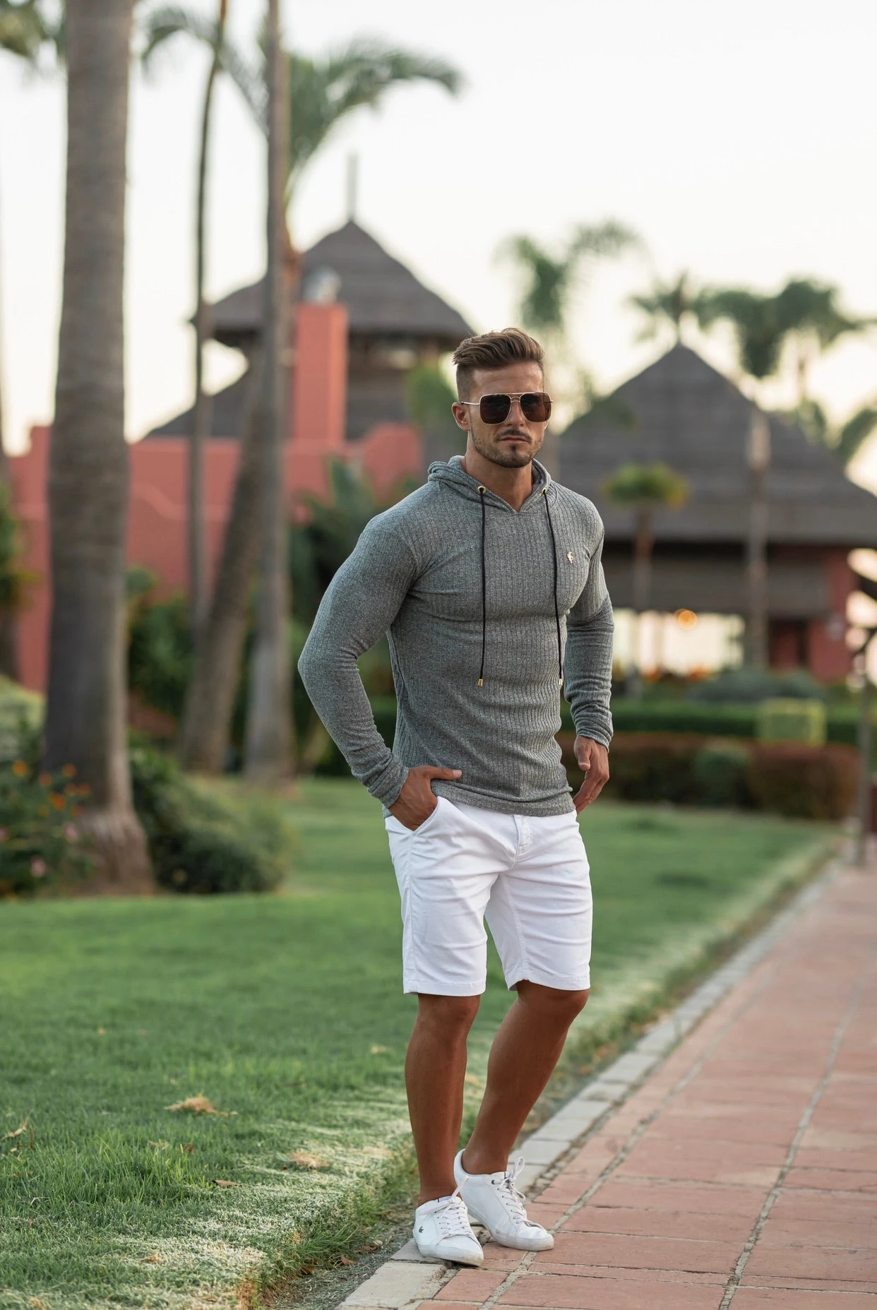 Father Sons Classic Pale Sage Green / Gold Ribbed Knit Hoodie Jumper - FSH510 - Image 6