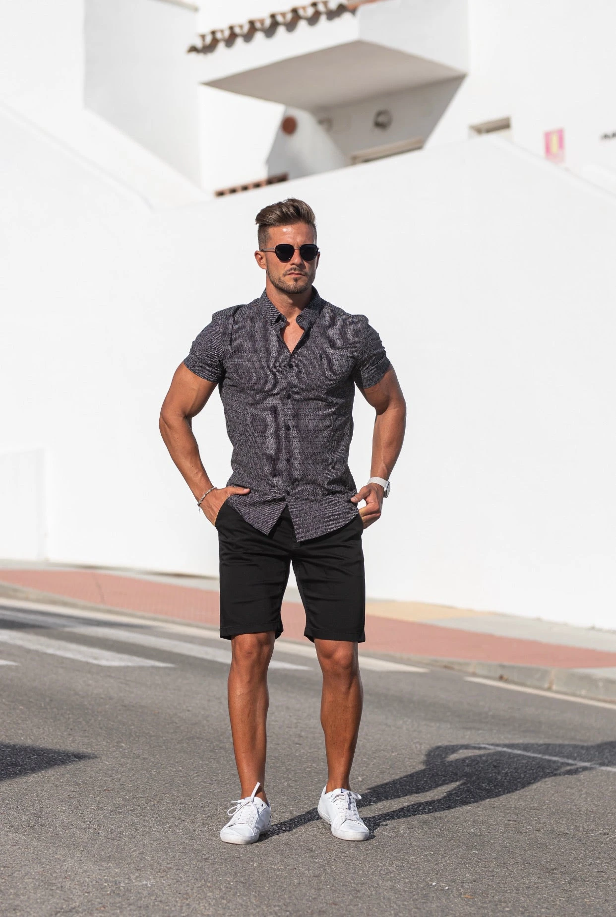 Father Sons Super Slim Stretch Black & White Multi Dot Print Short Sleeve - FS695 - Image 4