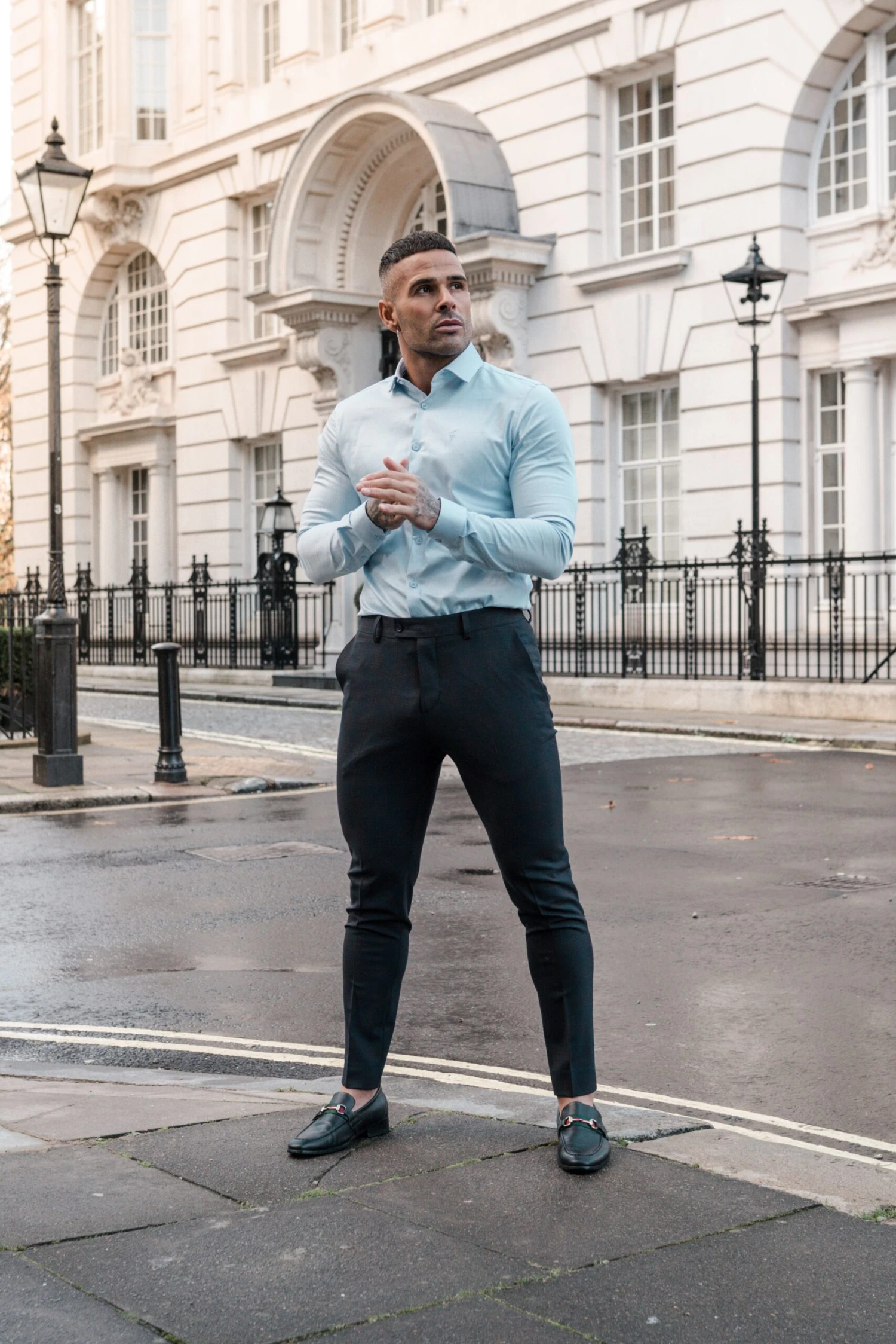 Father Sons Slim Formal Navy / Tan Stretch Trousers - FST004 - Image 7