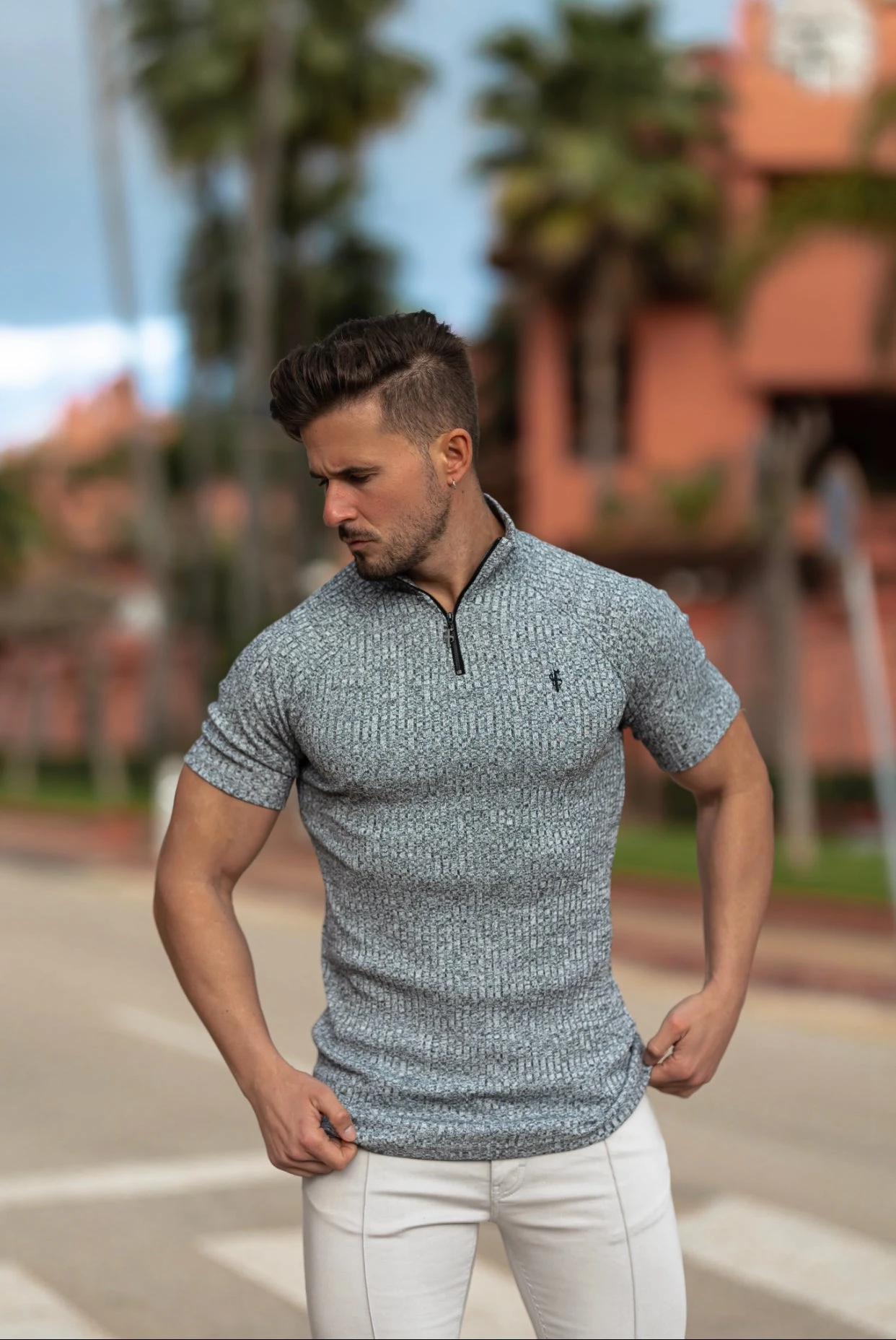 Father Sons Classic Grey Ribbed Zip Funnel Neck Raglan Short Sleeve Crew - FSH730 - Image 10