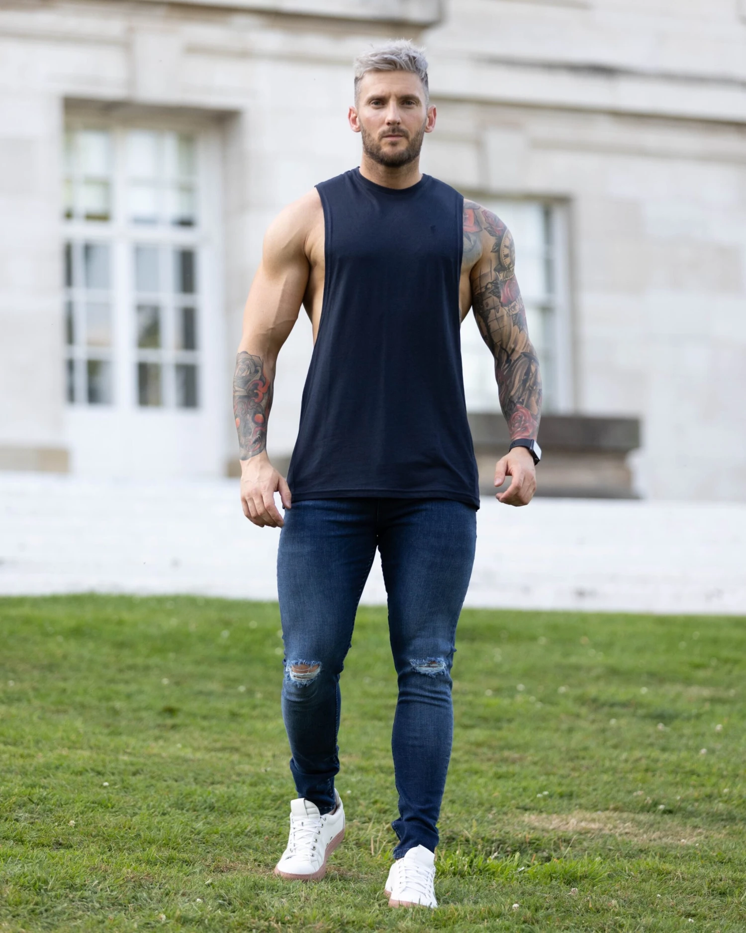 Father Sons Ultra Stretch Navy Slim Jeans With Knee Rips - FSJEAN004 - Image 4