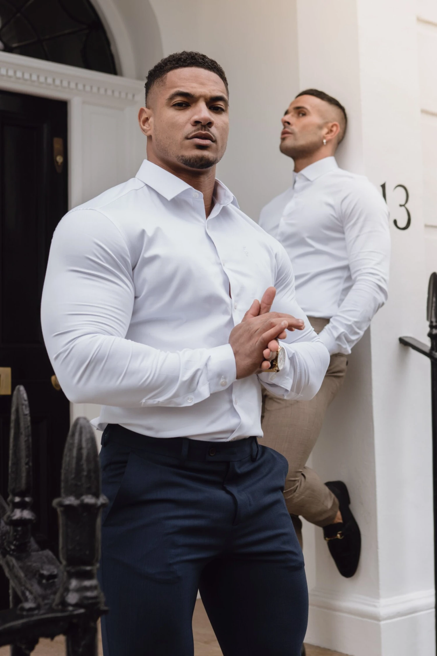 Father Sons Slim Formal Mid Navy & Black Multi Check Stretch Trousers - FST008 - Image 4