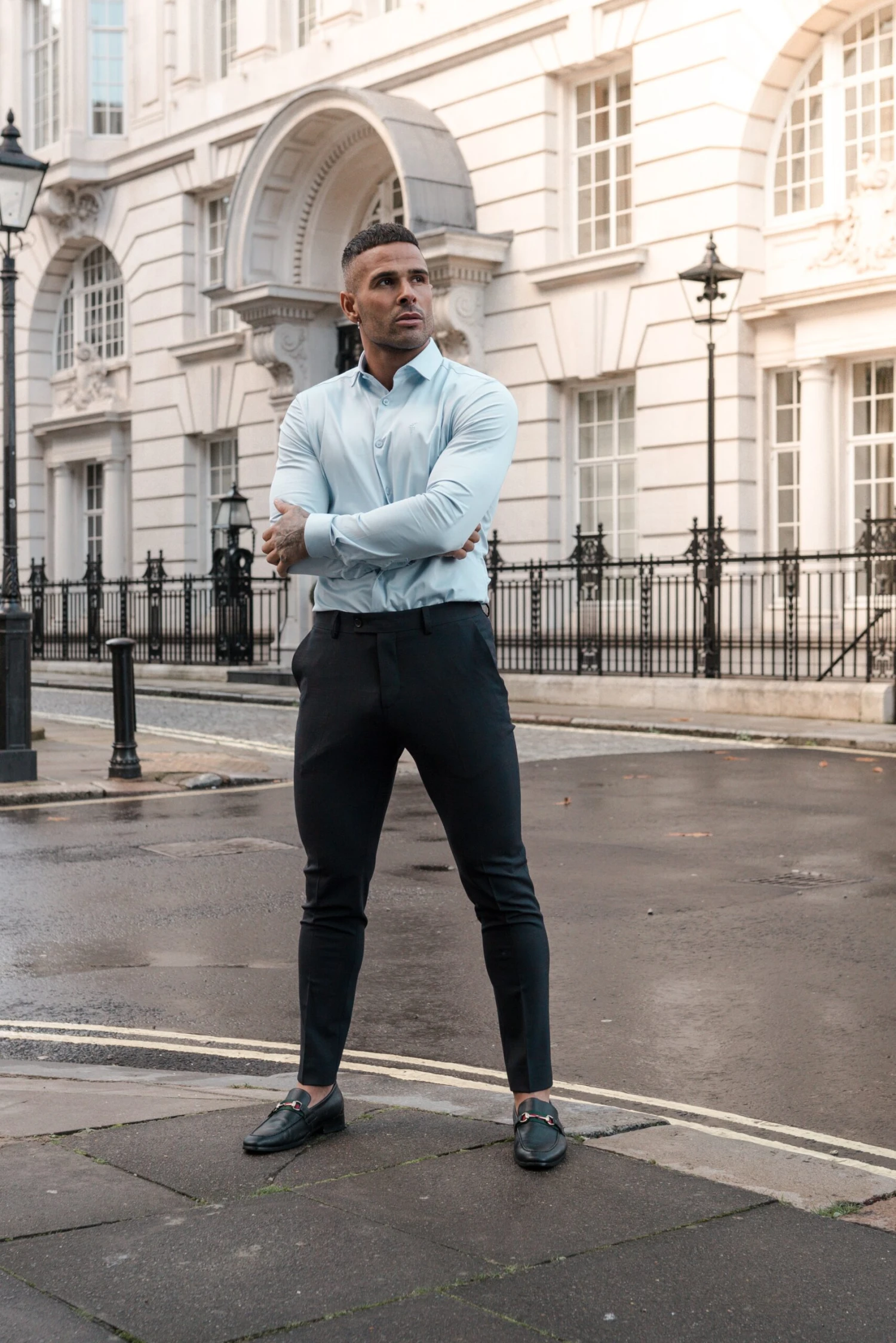 Father Sons Slim Formal Navy / Tan Stretch Trousers - FST004 - Image 2