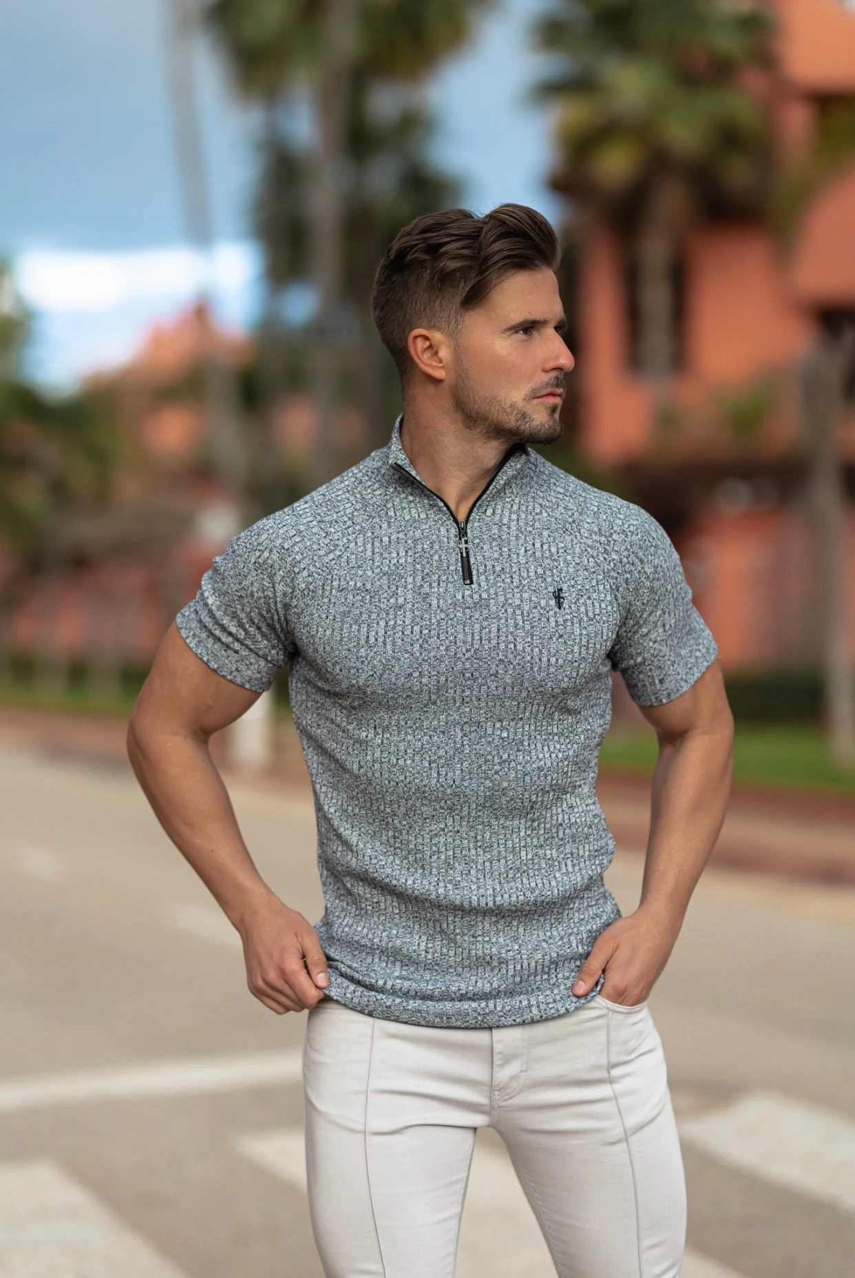 Father Sons Classic Grey Ribbed Zip Funnel Neck Raglan Short Sleeve Crew - FSH730 - Image 11