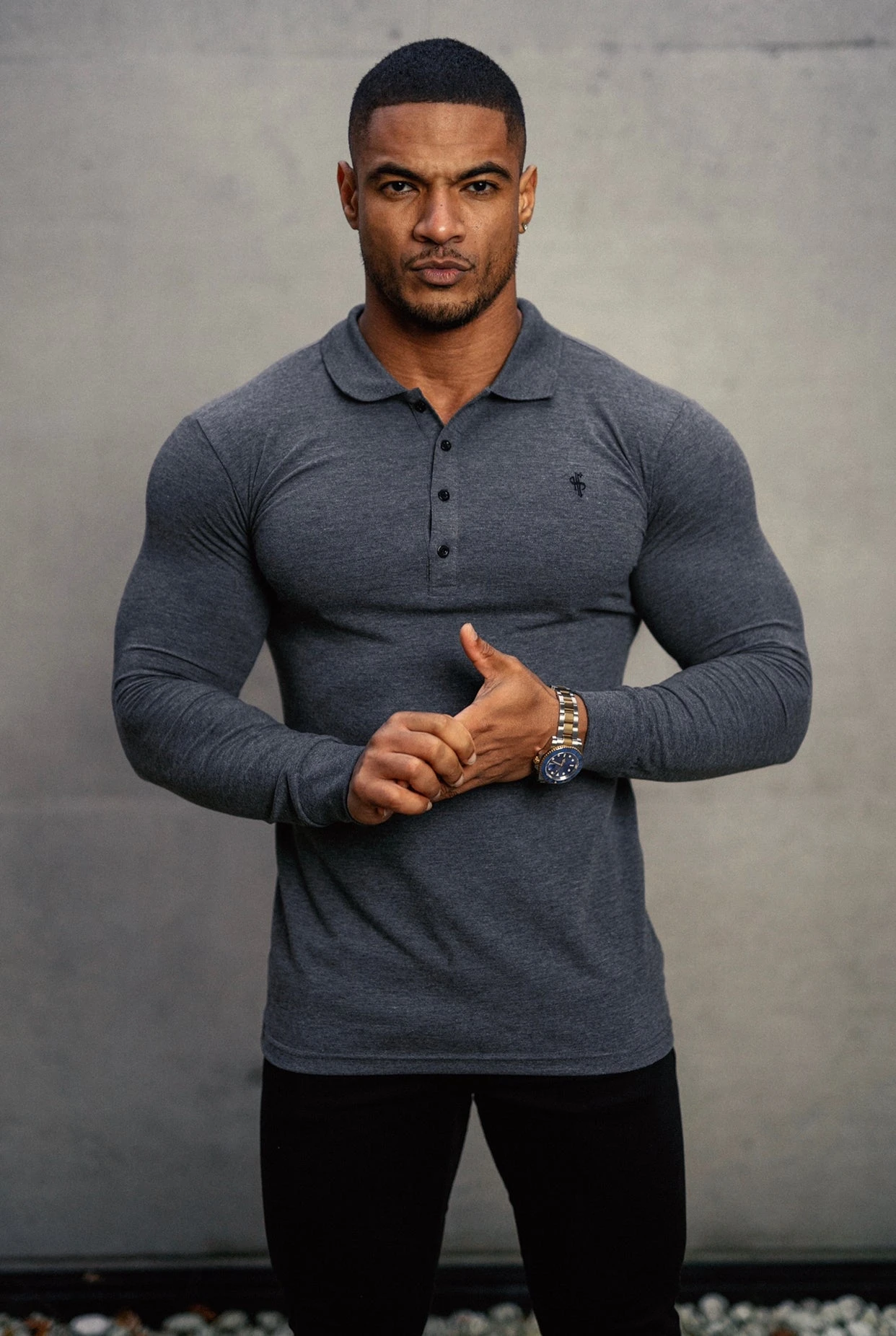 Father Sons Classic Dark Grey Long Sleeve Polo Shirt FSH037 - Image 14
