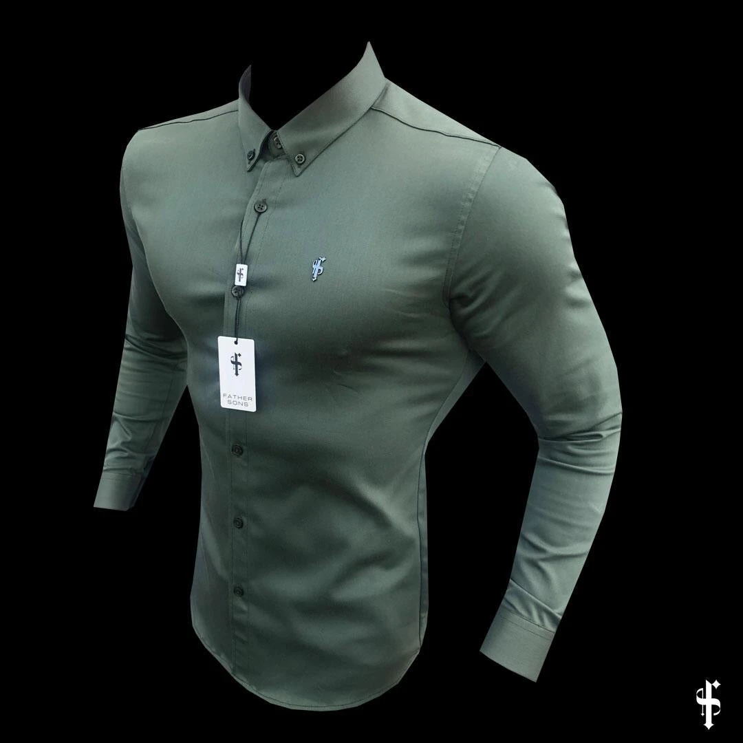 Father Sons Super Slim Stretch Khaki Denim Long Sleeve With Metal Decal Emblem - FS632 - Image 3