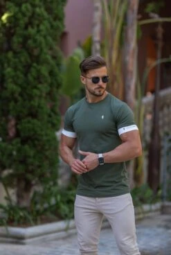 Father Sons Classic Khaki Crew T Shirt With FS Elastic Sleeve Branding - FSH647