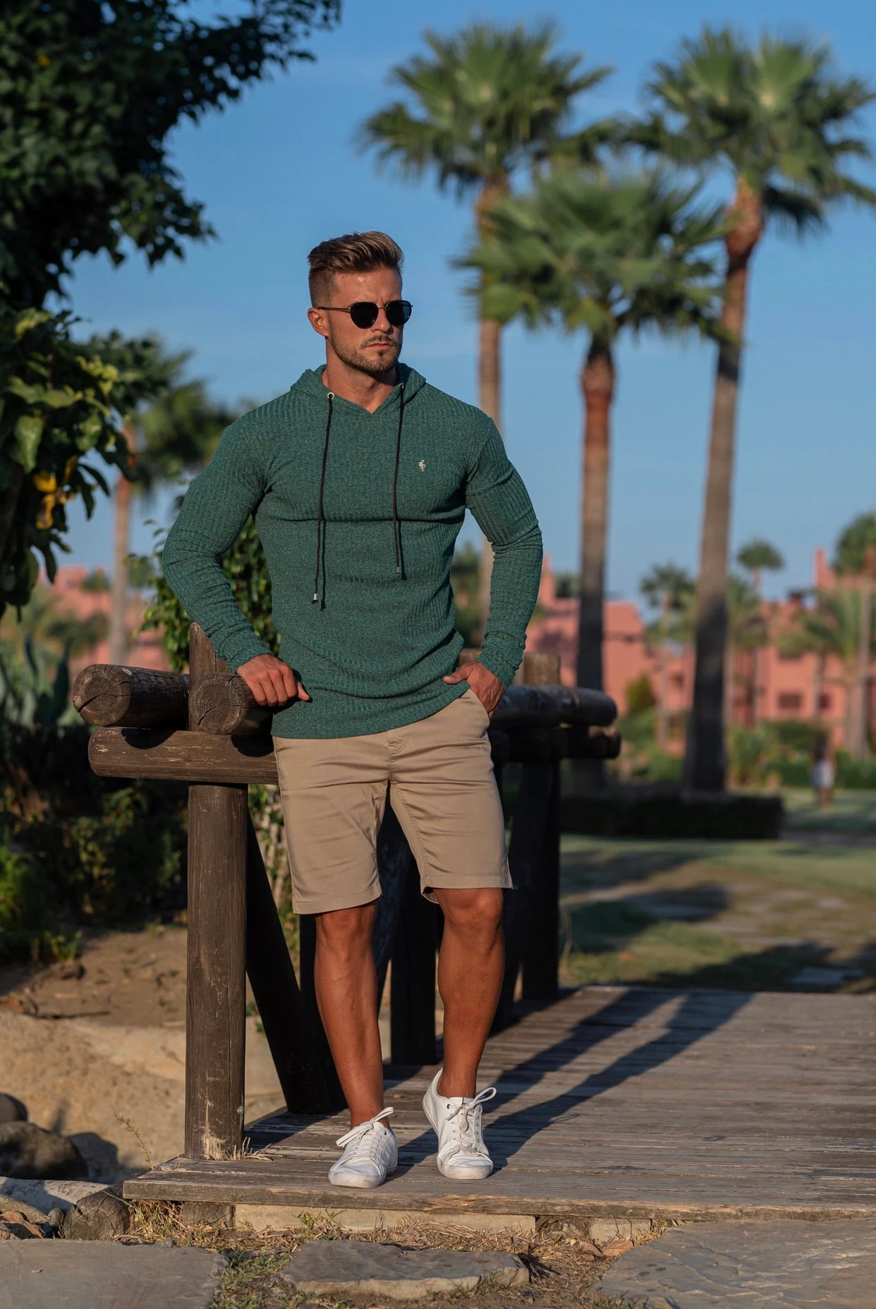 Father Sons Classic Forest Green / Gold Ribbed Knit Hoodie Jumper - FSH508 - Image 10