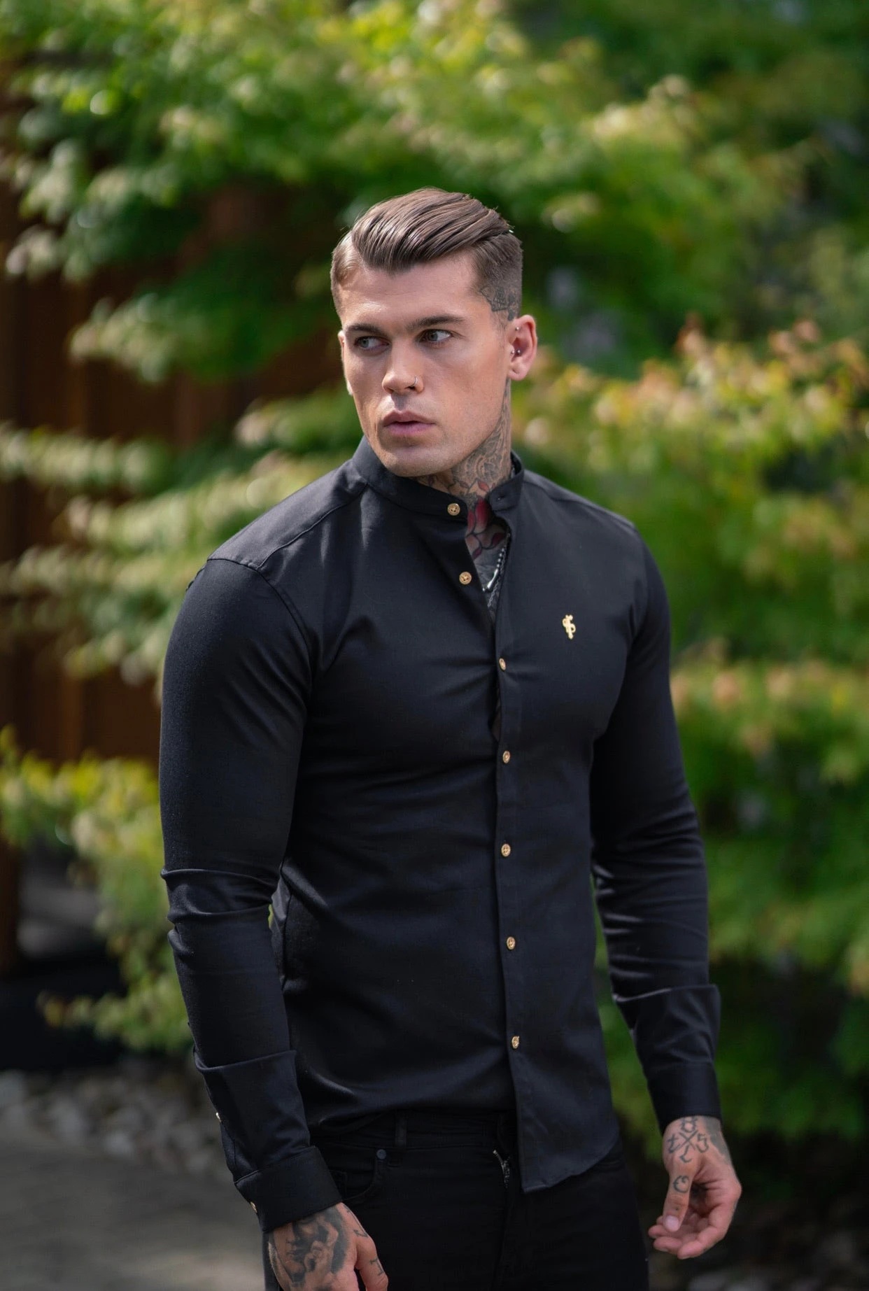 Father Sons Super Slim Stretch Black Denim Long Sleeve Grandad Collar With Metal Buttons And Decal Emblem - FS707 - Image 16