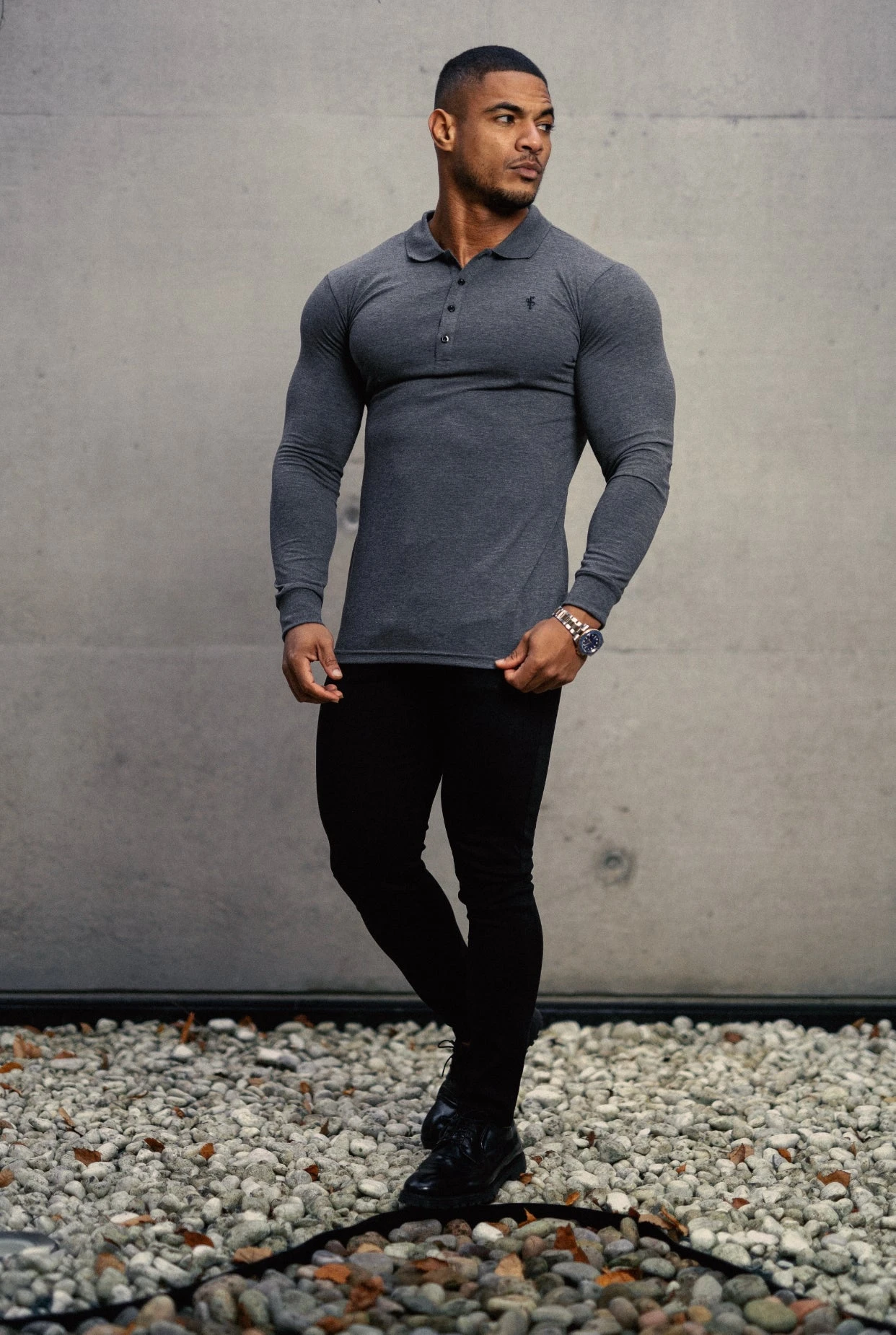 Father Sons Classic Dark Grey Long Sleeve Polo Shirt FSH037 - Image 2