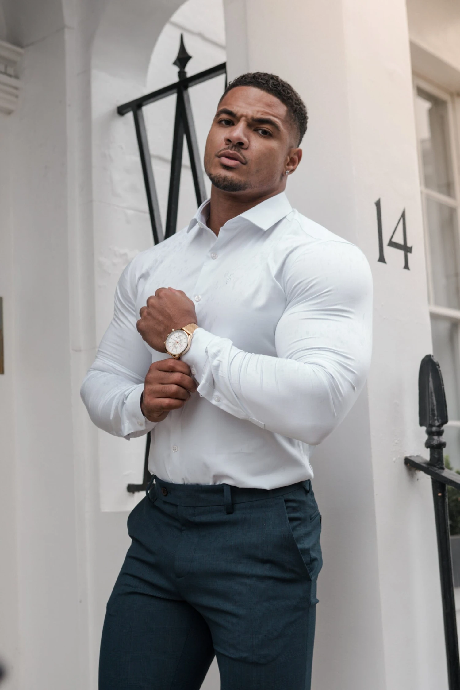 Father Sons Slim Formal Mid Navy & Black Multi Check Stretch Trousers - FST008 - Image 7