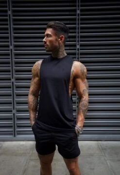 Father Sons Classic Bamboo Dropped Armhole Black Vest - FSH818