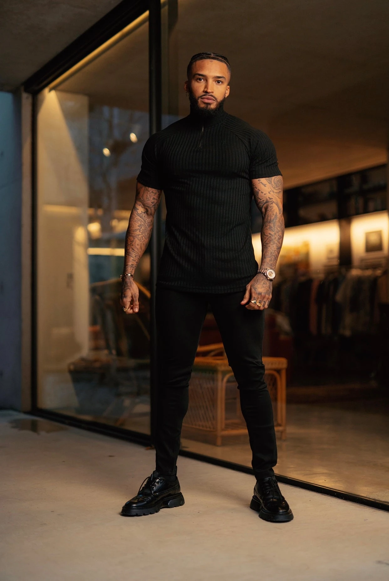 Father Sons Classic Black Ribbed Zip Funnel Neck Raglan Short Sleeve Crew - FSH729 - Image 13