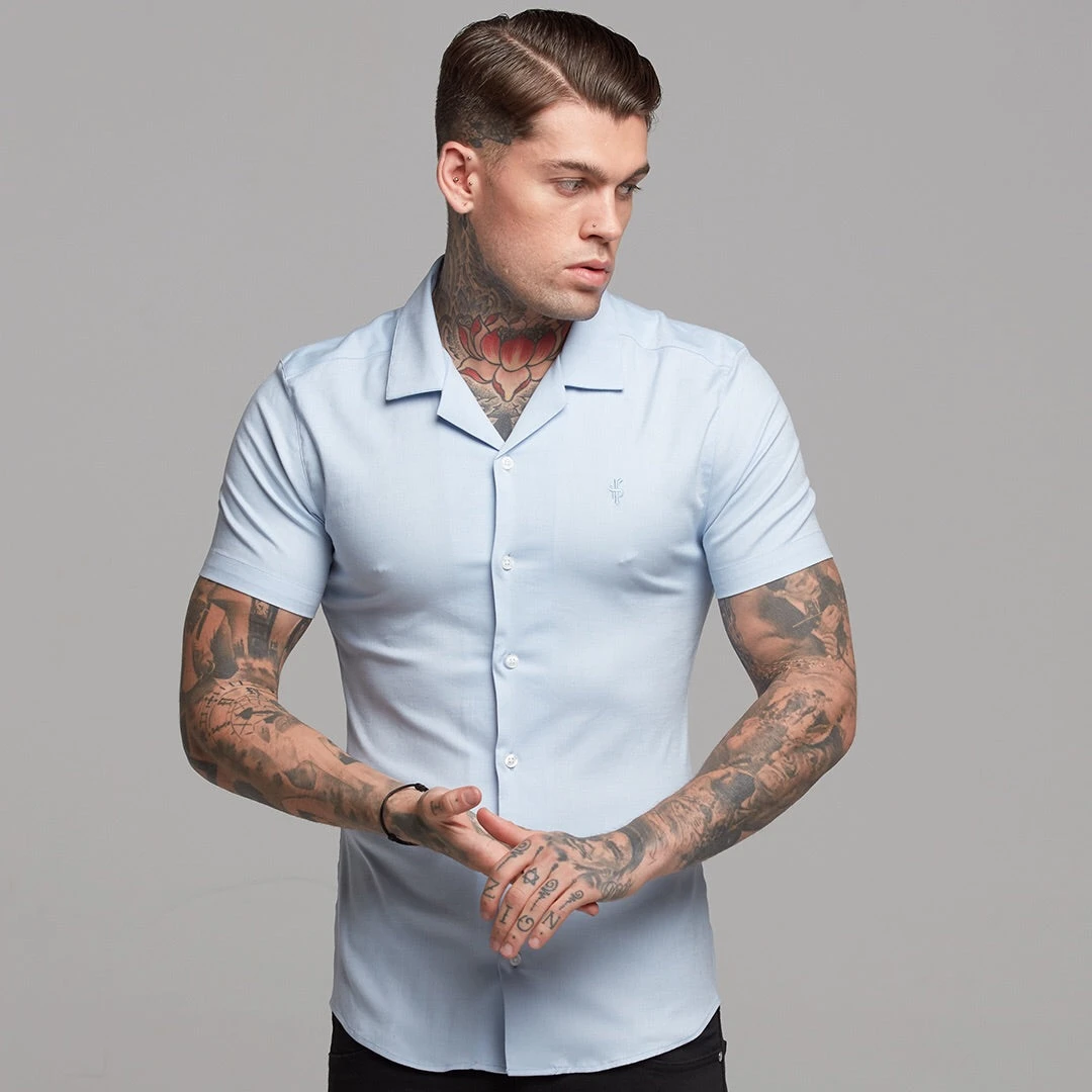 Father Sons Super Slim Stretch Revere Light Blue Oxford Short Sleeve - FS439 - Image 5