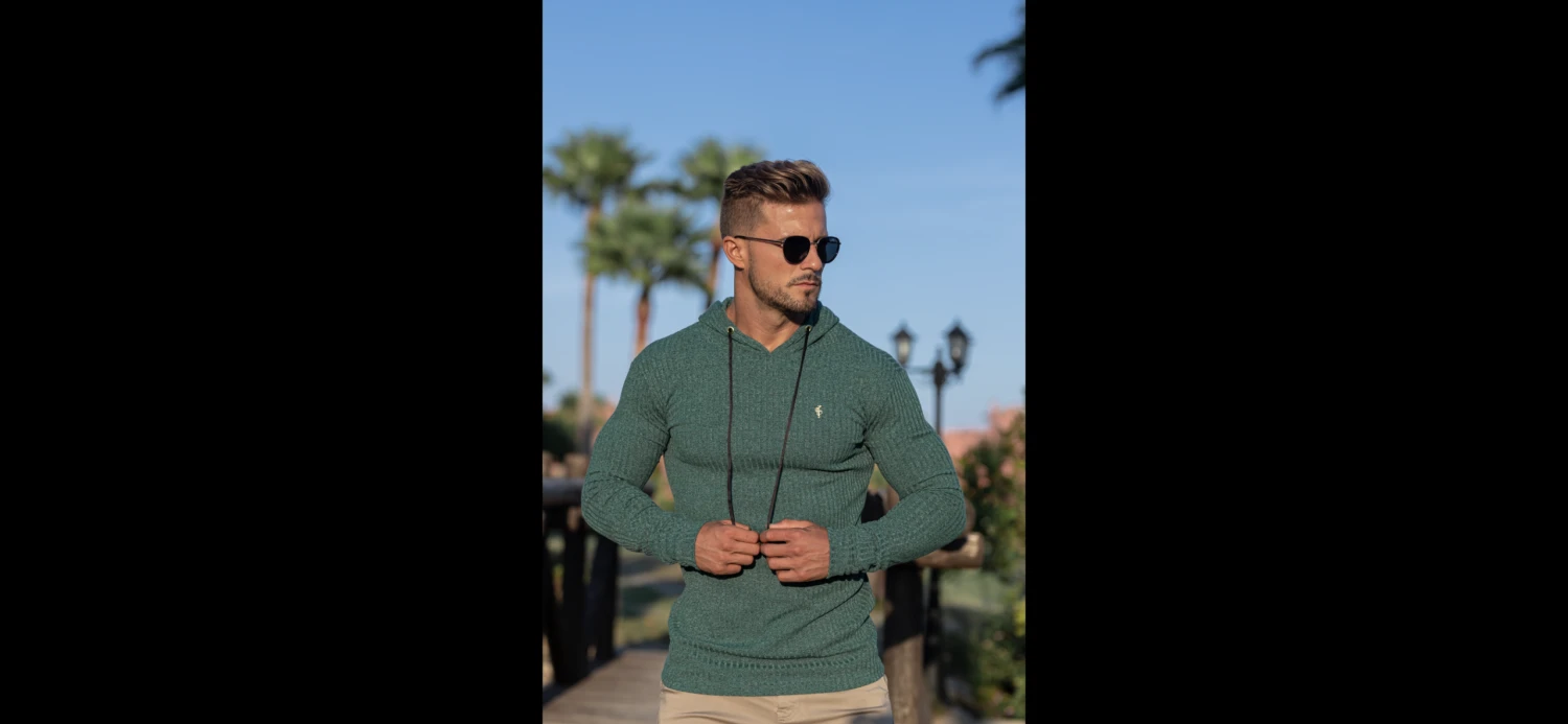 Father Sons Classic Forest Green / Gold Ribbed Knit Hoodie Jumper - FSH508 - Image 11