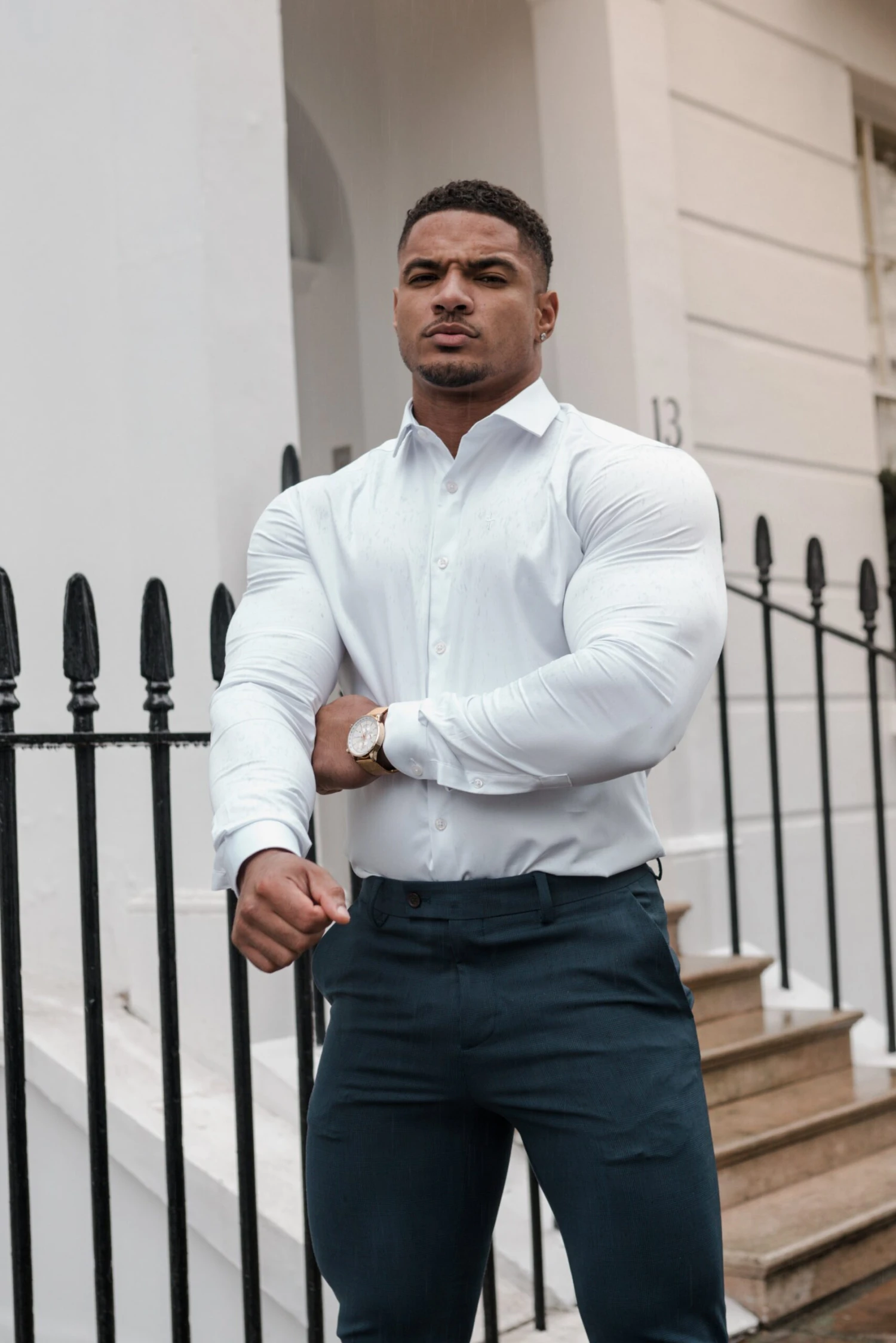 Father Sons Slim Formal Mid Navy & Black Multi Check Stretch Trousers - FST008 - Image 8