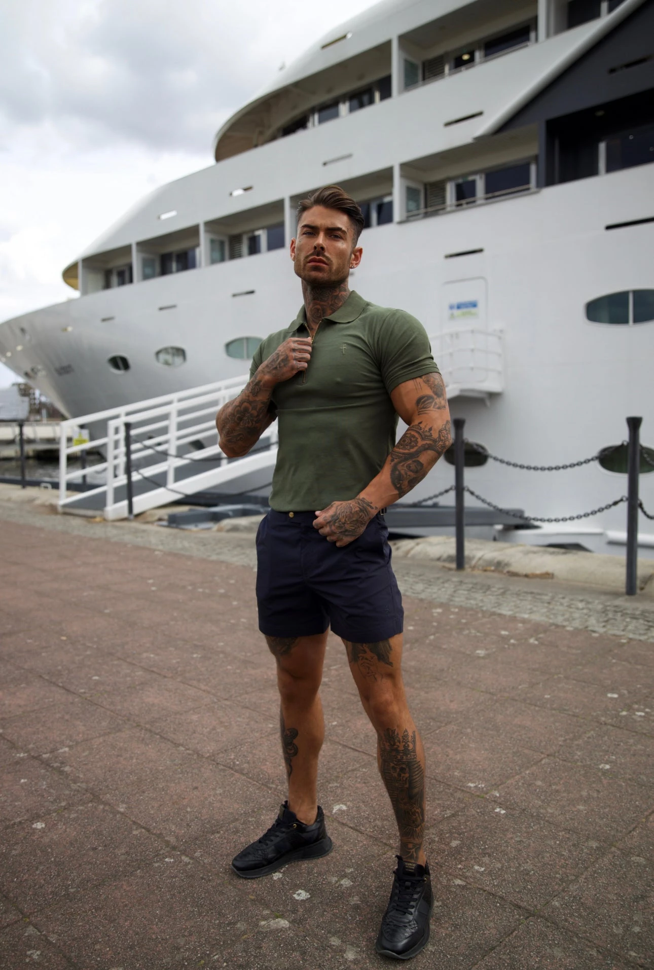 Father Sons Classic Khaki And Gold Zipped Polo Shirt - FSH810 - Image 10