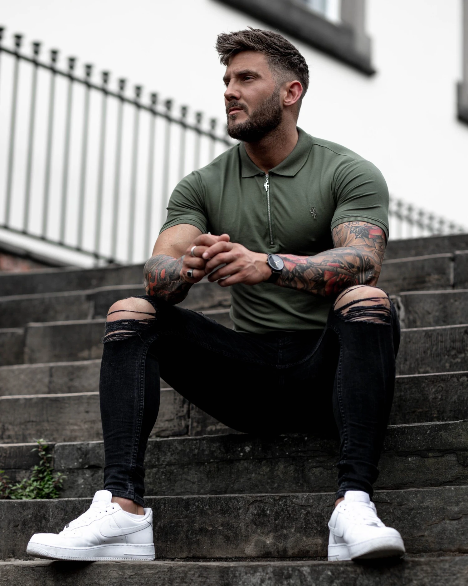 Father Sons Classic Khaki Zipped Polo Short Sleeve Shirt - FSH028 - Image 2