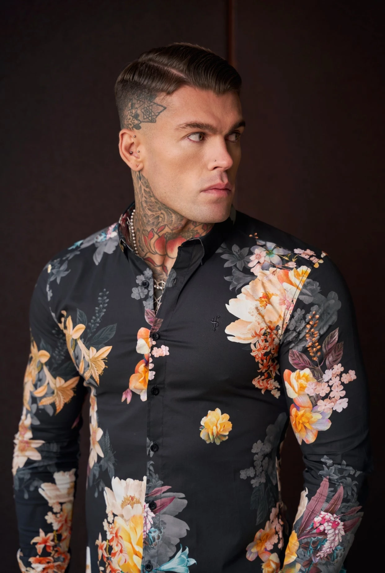 Father Sons Super Slim Stretch Black Mixed Lily Floral Print Long Sleeve With Button Down Collar - FS854 - Image 3