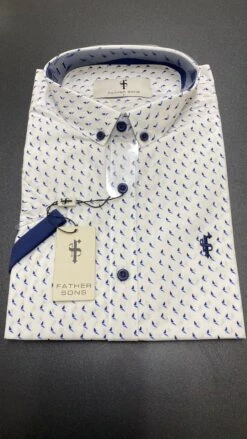 Father Sons White With Blue / Navy Print With Navy Contrast Sleeve- FSX121 (LAST CHANCE)