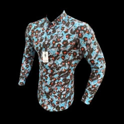 Father Sons Super Slim Stretch Multi Colour Abstract Leopard Print Long Sleeve With Button Down Collar - FS796