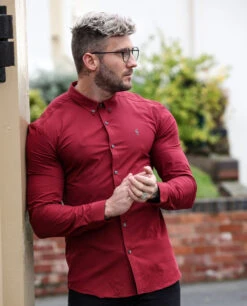 Father Sons Super Slim Stretch Classic Ox Blood Long Sleeve With Button Down Collar - FS821
