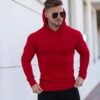 Father Sons Classic Red Ribbed Knit Hoodie Jumper With Black Emblem - FSH620