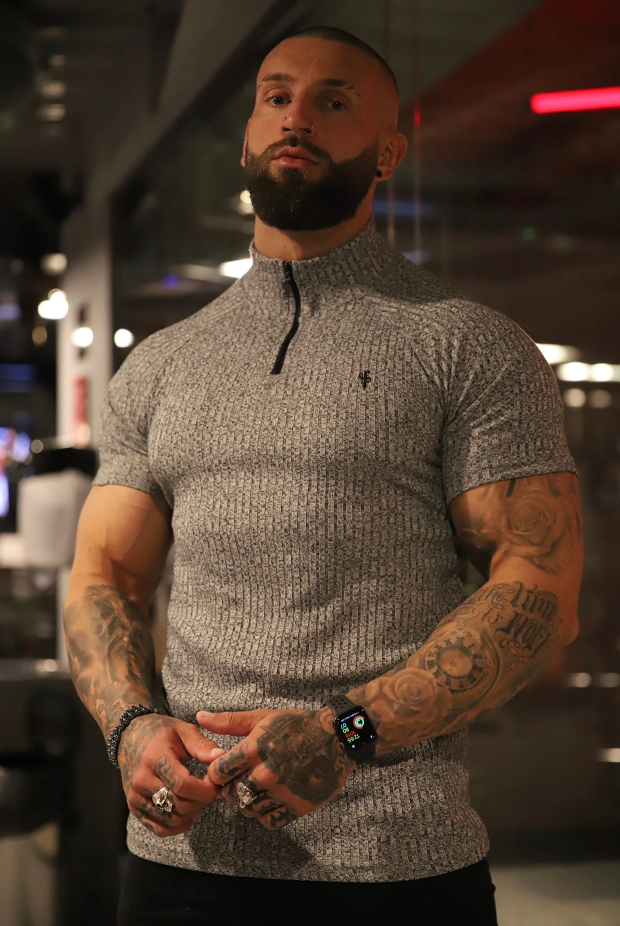 Father Sons Classic Grey Ribbed Zip Funnel Neck Raglan Short Sleeve Crew - FSH730 - Image 15