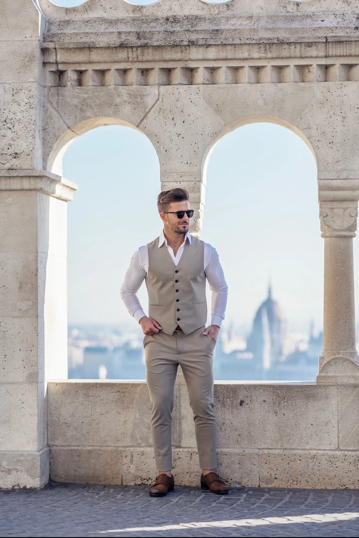 Father Sons Slim Formal Waistcoat Plain Beige - FSW003 - Image 3