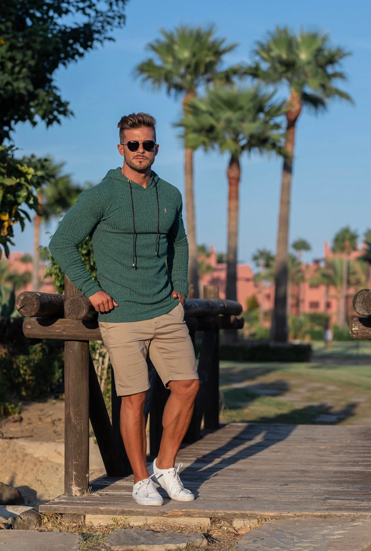 Father Sons Classic Forest Green / Gold Ribbed Knit Hoodie Jumper - FSH508 - Image 9