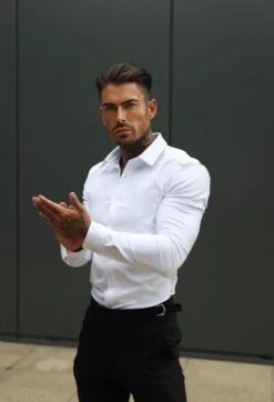 Father Sons Super Slim Scuba White Long Sleeve Stretch With Back Box Pleat And Side Seam Detail - FS942