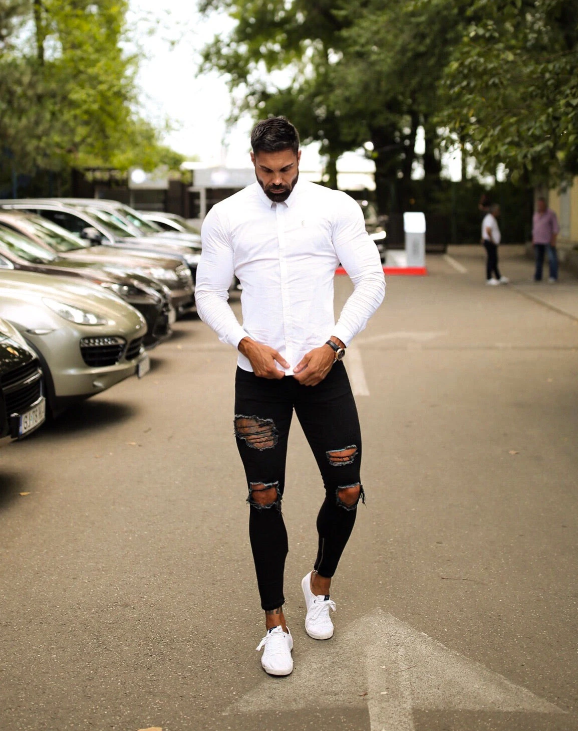 Father Sons Zipped Ankle Distressed Ripped Slim Stretch Black Jeans - FSH234 - Image 9