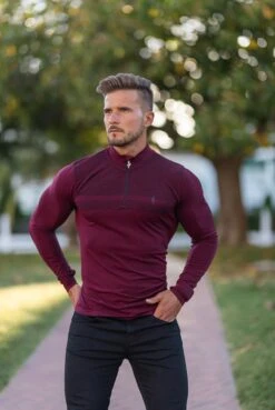 Father Sons Long Sleeve Burgundy / Black Half Zip Gym Top - FSM030